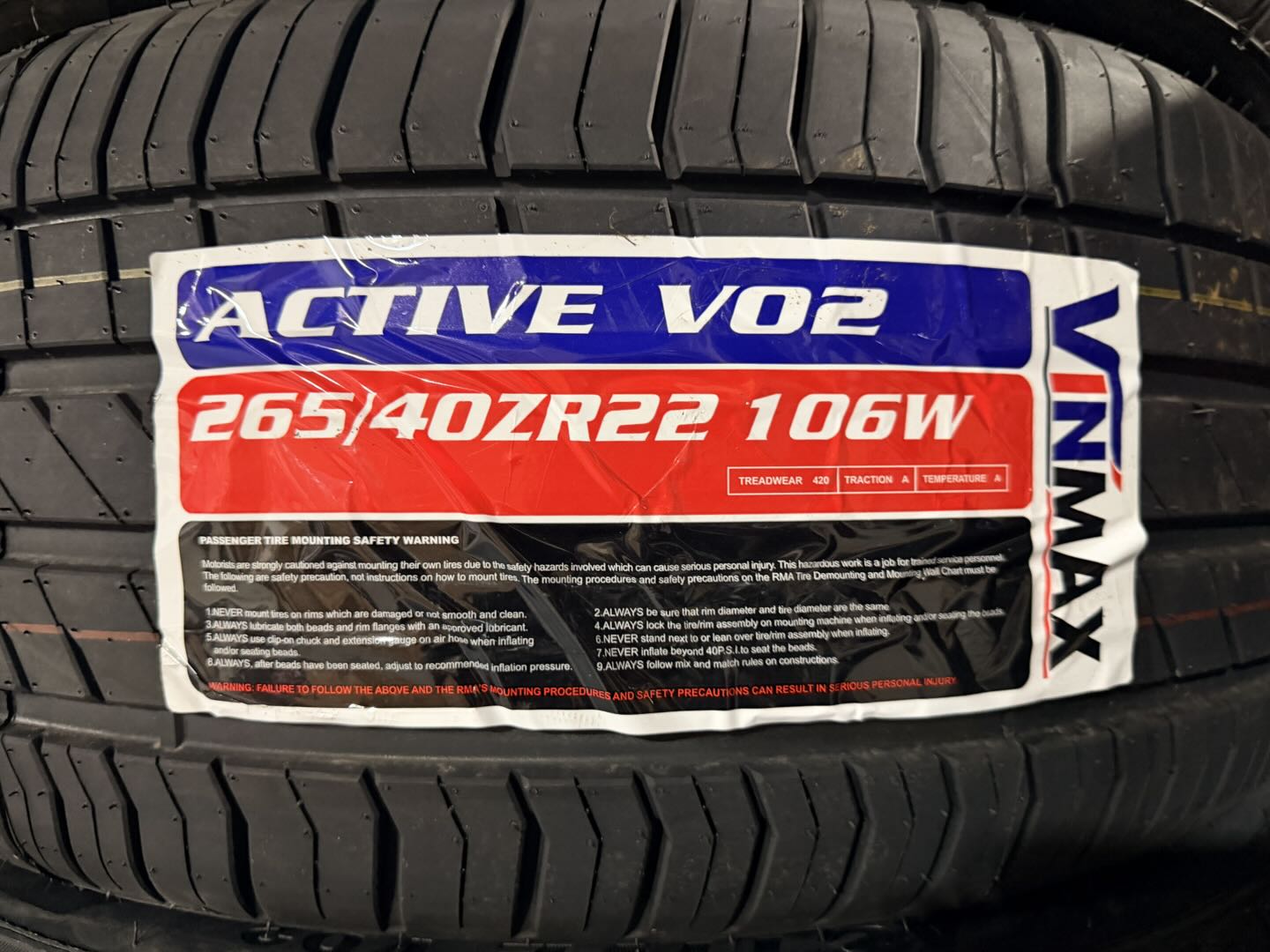 265/40zr22 106w ACTIVE V02 all season Vinmax